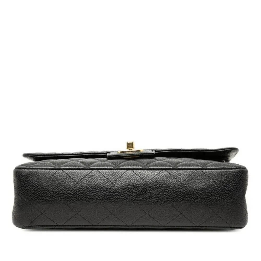 Chanel Coco Mark Matelasse 25 Caviar Skin Double Flap Chain Shoulder Bag Black